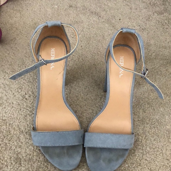 light blue block heel pumps